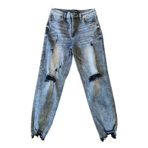 Risen Skinny Jeans Size 7/28 Black High Rise Distressed Stretch Denim